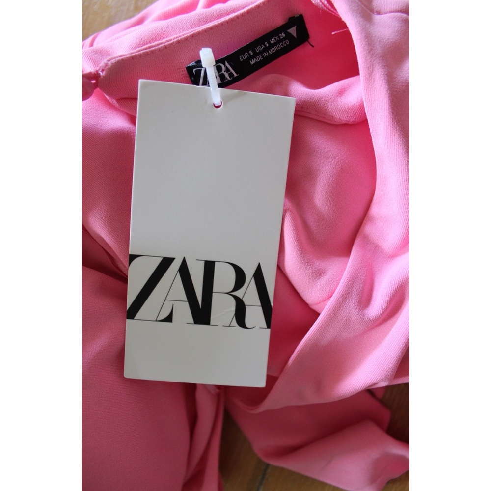 Zara Barbie Pink Draped Knotted Mini Dress Small - Picture 12 of 13